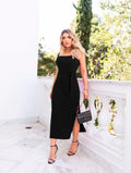 Vestido canelado midi com fenda lateral