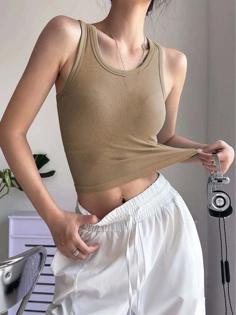 Regata cropped top para mulheres, regata de verão, roupa casual