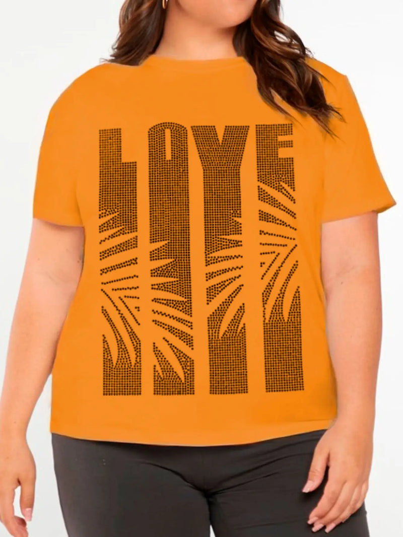 Camiseta Plus Size Love Com Pedraria