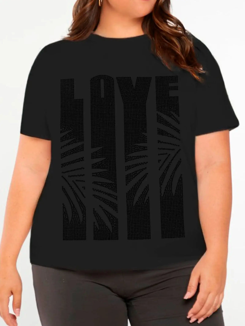 Camiseta Plus Size Love Com Pedraria