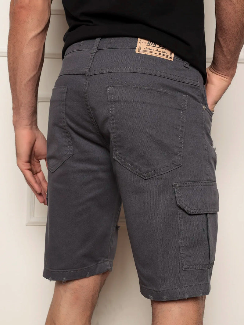 Bermuda Jeans Masculina Premium Detalhes Destroyed Casual Comfort